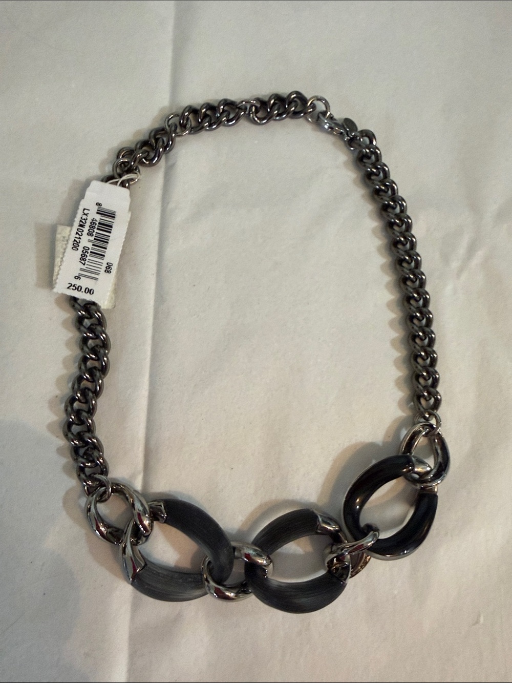 NWT Alexis Bittar Black Lucite Link Chain Necklace in Gunmetal